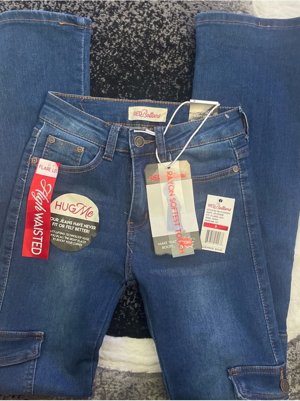 Red Bottoms Red High-Rise Blue Flare Jeans